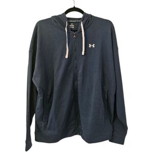 Blue and White Under Armour Women's Oversized Zip-Up Hoodie